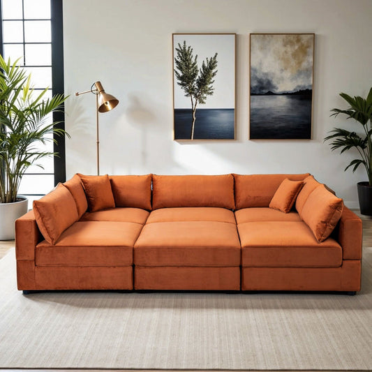 Uptown Burnt Orange Velvet Modular Sofa Sectional