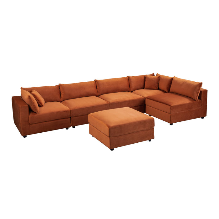 Uptown Burnt Orange Velvet Modular Sofa Sectional