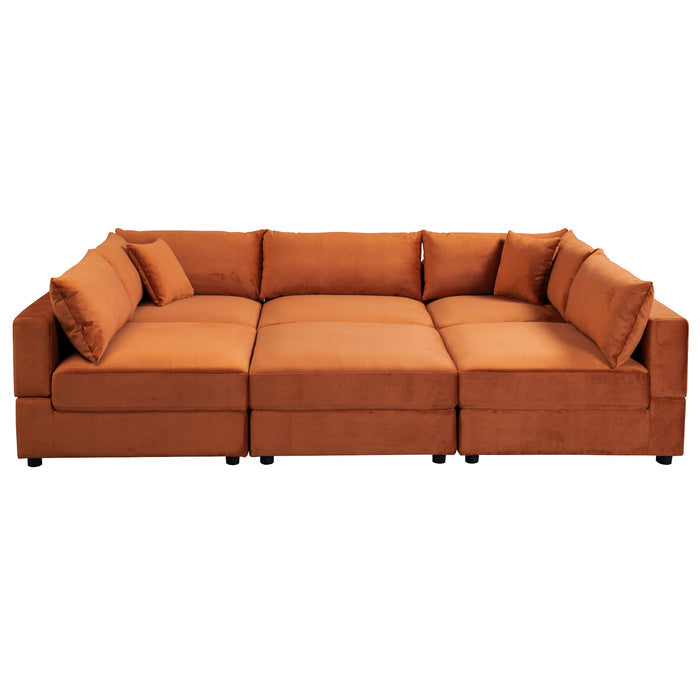 Uptown Burnt Orange Velvet Modular Sofa Sectional