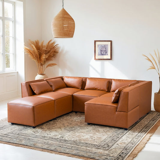 Wexford Cognac PU Leather 5 Pc Modular Sofa Sectional