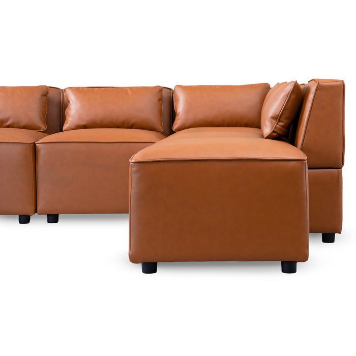 Wexford Cognac PU Leather 5 Pc Modular Sofa Sectional