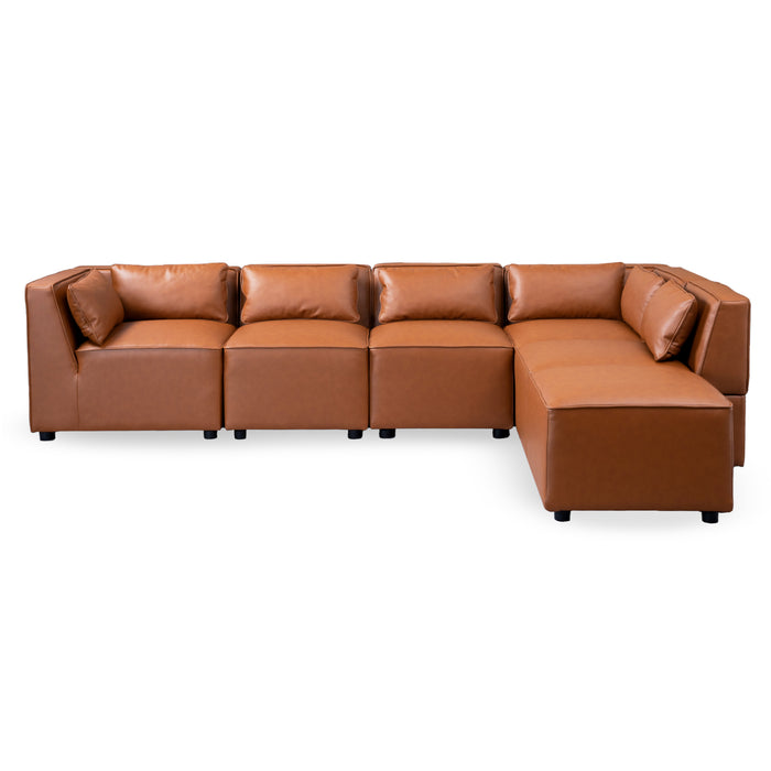 Wexford Cognac PU Leather 5 Pc Modular Sofa Sectional