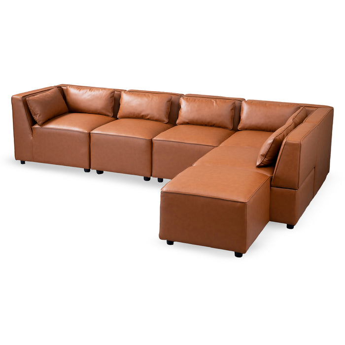 Wexford Cognac PU Leather 5 Pc Modular Sofa Sectional