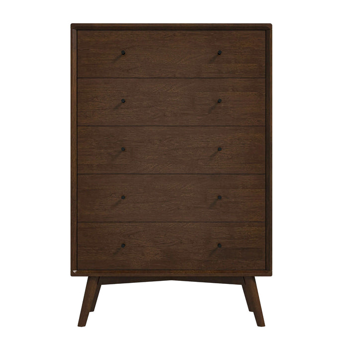 Cómoda Mid-Century moderna de madera maciza con 6 cajones 'Caroline' en nogal 