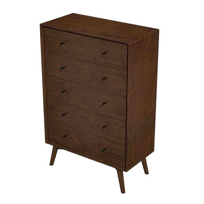 Cómoda Mid-Century moderna de madera maciza con 6 cajones 'Caroline' en nogal 