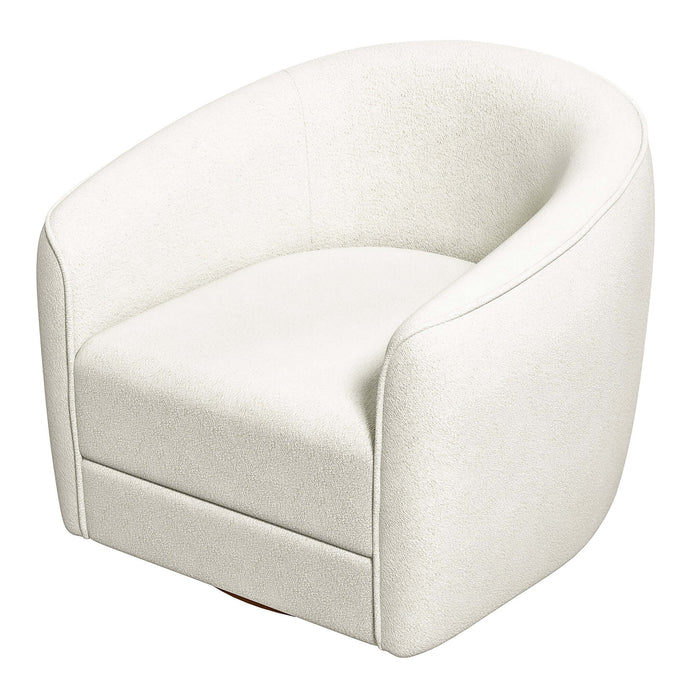 Elise MCM Barrel Swivel Lounge Chair Upholstered in Boucle or Velvet