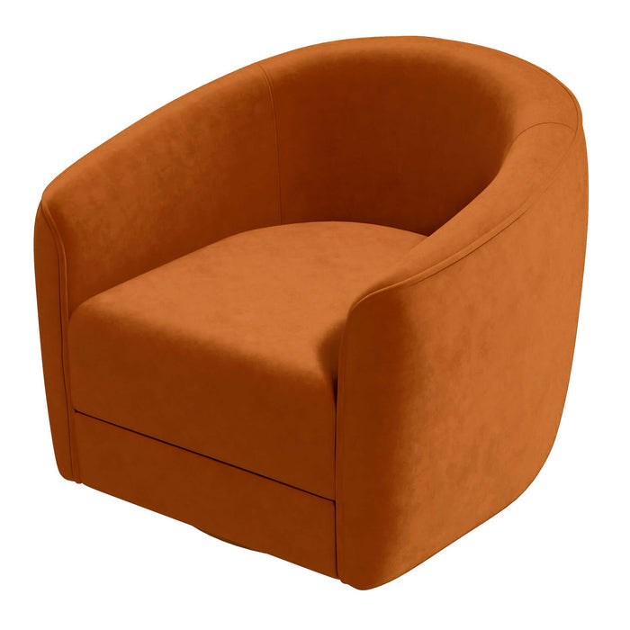 Elise MCM Barrel Swivel Lounge Chair Upholstered in Boucle or Velvet