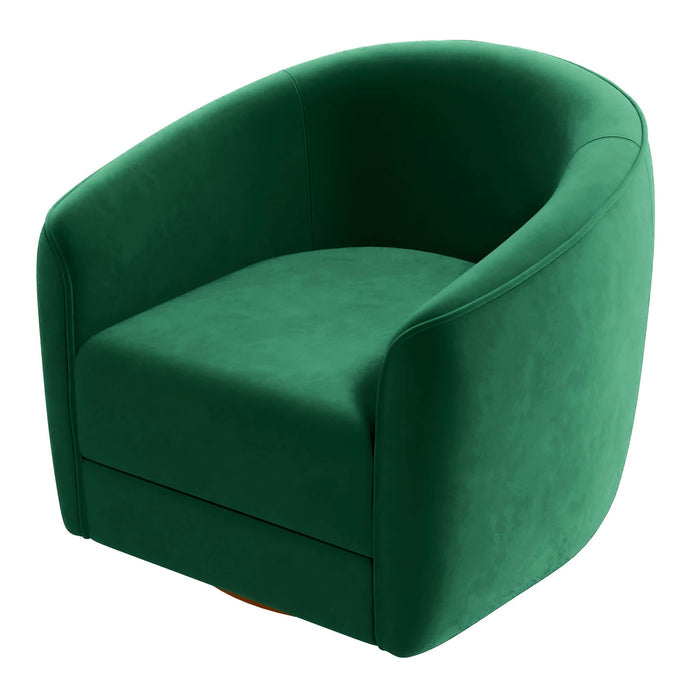 Elise MCM Barrel Swivel Lounge Chair Upholstered in Boucle or Velvet