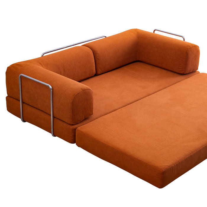 Estelle Modern Orange Corduroy Convertible Sofa Daybed 78"