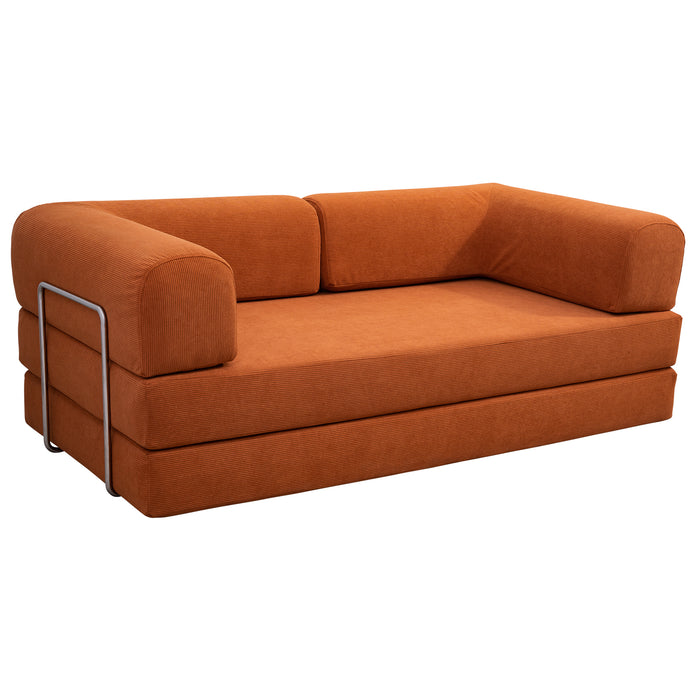 Estelle Modern Orange Corduroy Convertible Sofa Daybed 78"