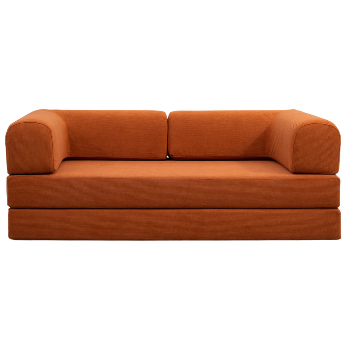 Estelle Modern Orange Corduroy Convertible Sofa Daybed 78"