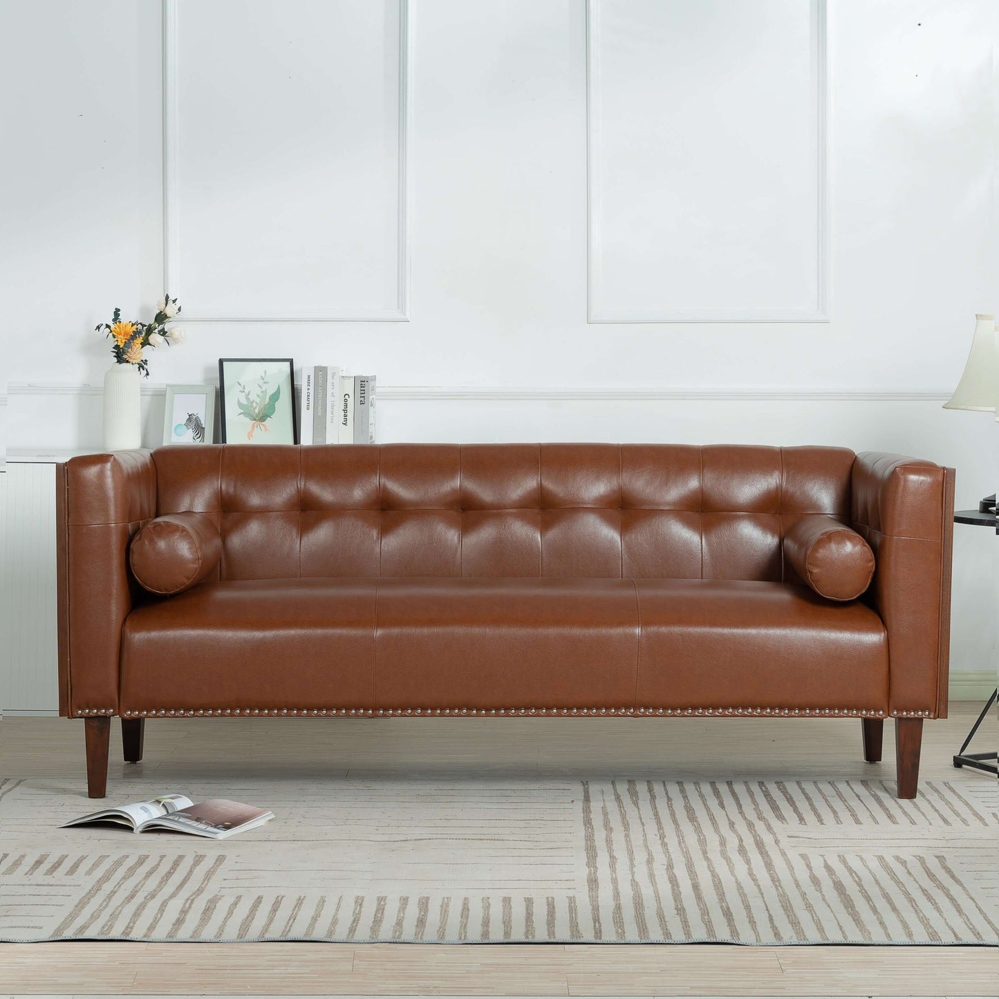 MCM Tufted Faux Leather Sofa 79"