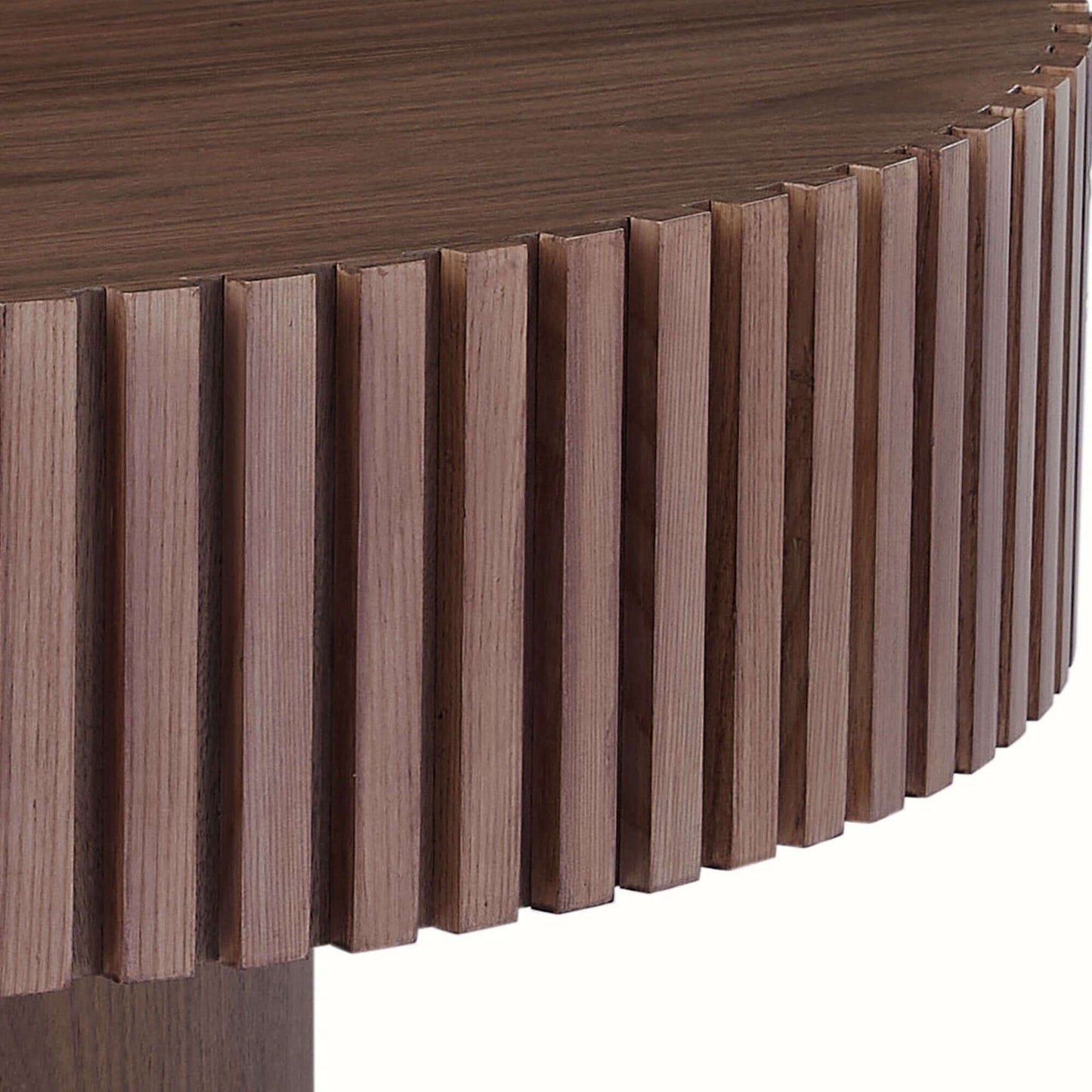 Close-up of the pedestal base detailing on the Round MDF Wood Coffee Table for living room (39") with modern design.