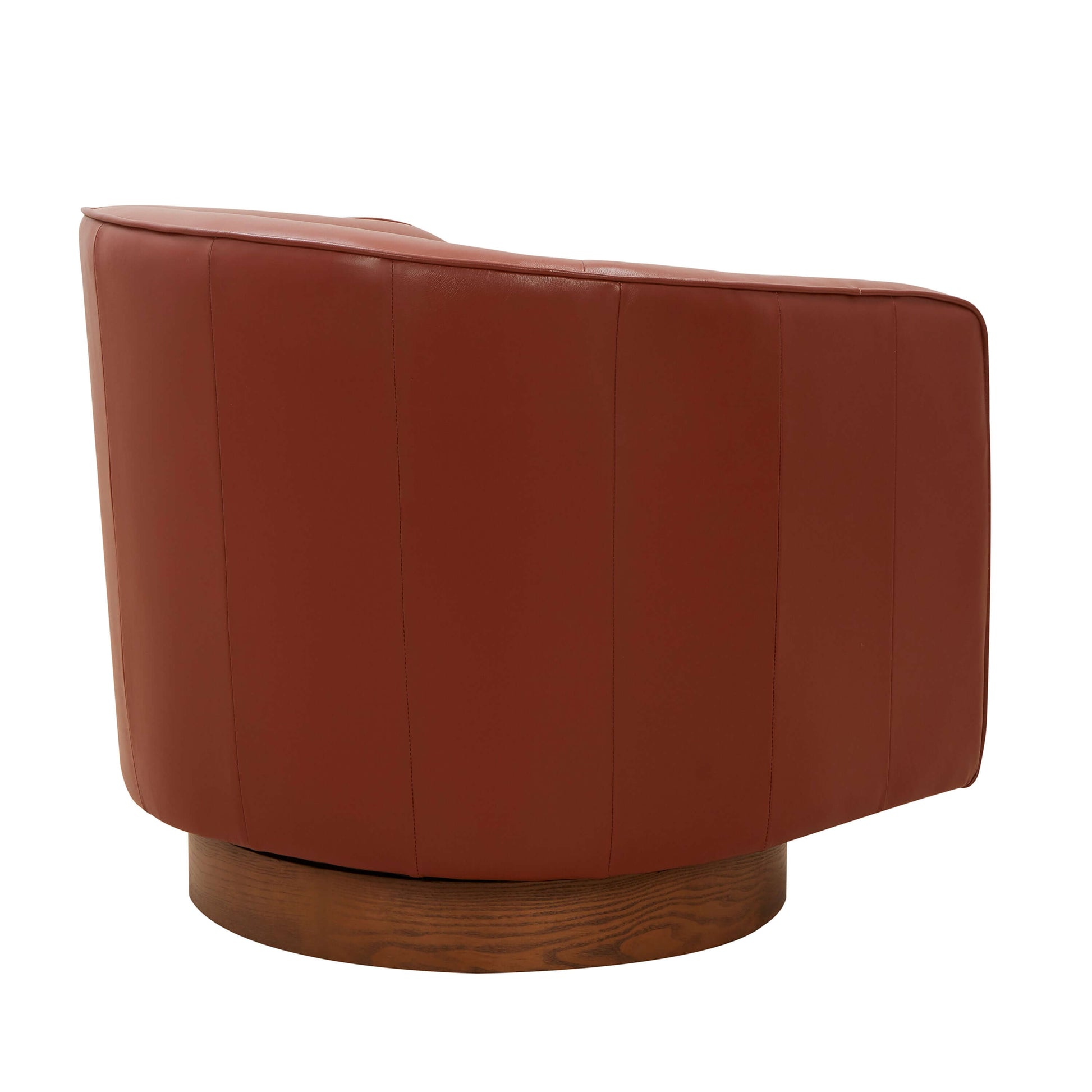 Tessa Caramel Genuine Leather & Wood Swivel Base Accent Barrel Chair - Revel Sofa 