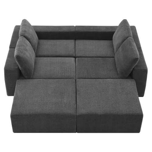 Modular U Shape Dual Chaise Chenille Fabric Sectional Sofa 110" in dark gray, versatile and stylish, customizable layout options.