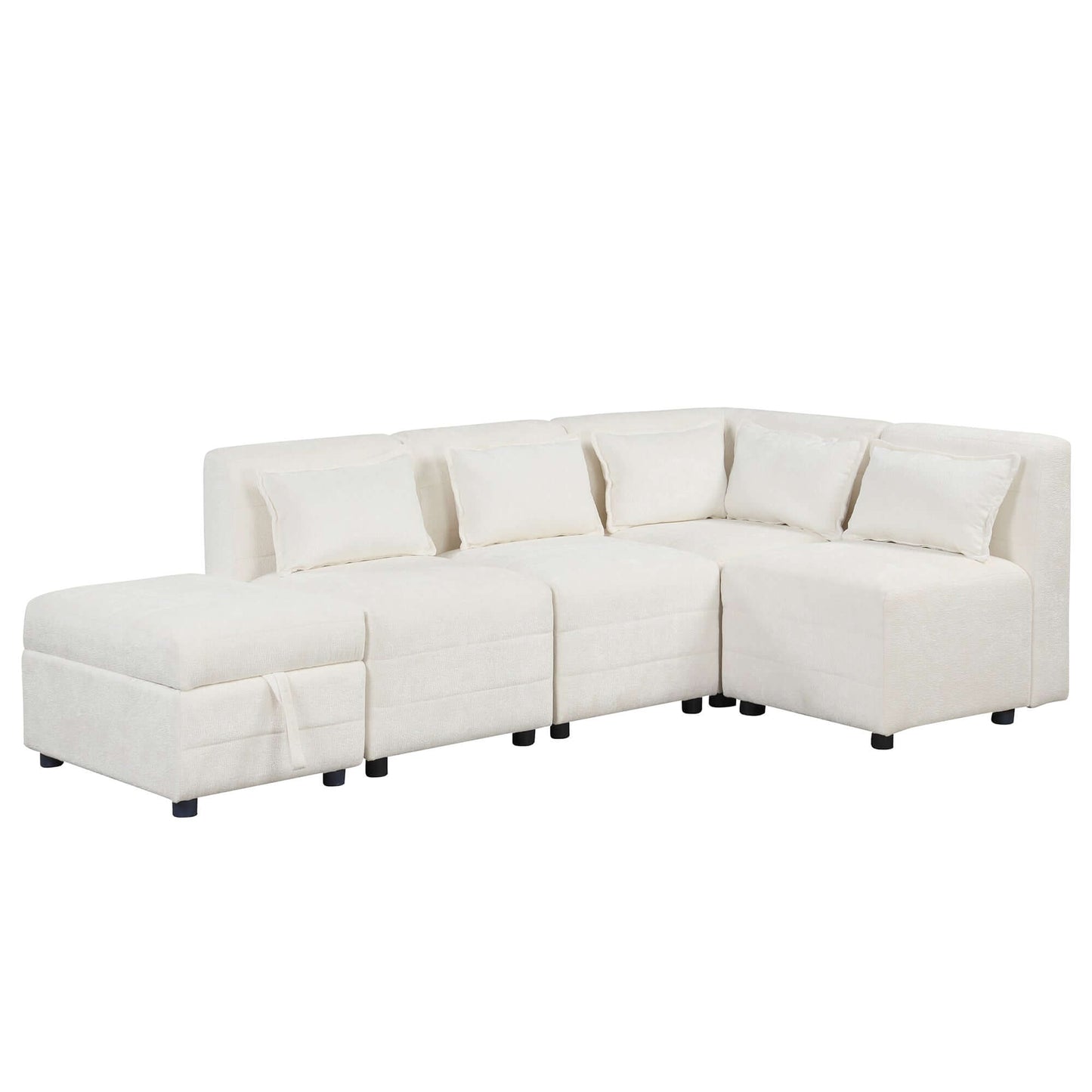 Modular 5pc Sectional Sofa with Storage Ottoman & 5 Throw Pillows - Revel Sofa 