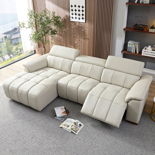 Modern Leather Chaise Sectional Sofa w/ Adjustable Foot & Headrest 113" (2 Colors)