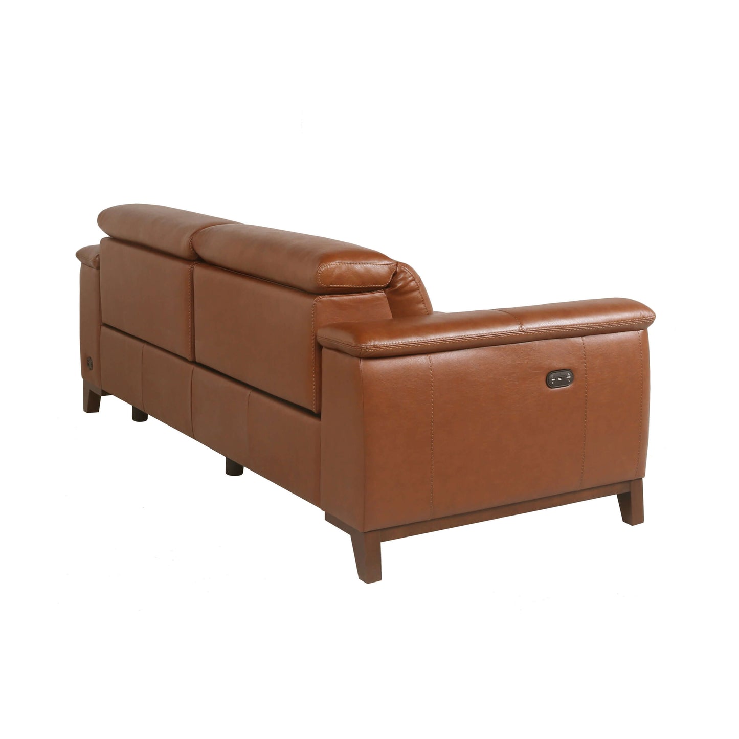 Dual-Power Brown Leather Reclining Sofa 83" - Power Headrest & Padded Armrests - Revel Sofa 