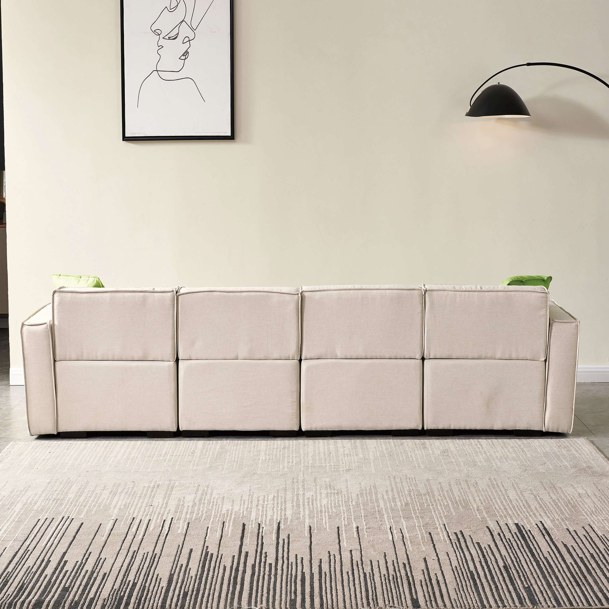 Modern Minimalist Modular U Shape Dual Chaise Sectional Fabric Sofa, Beige or Gray 131" - Revel Sofa 