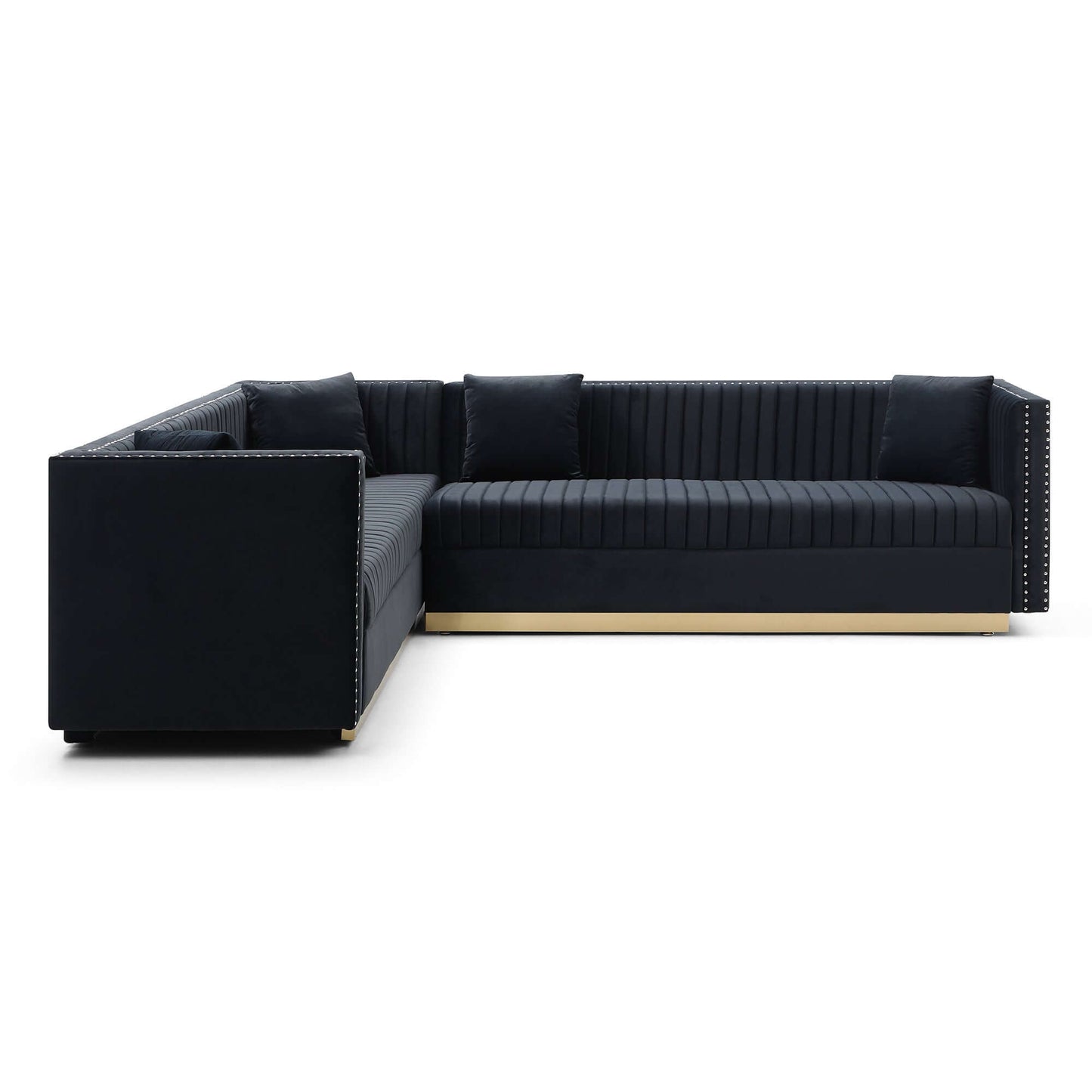 Glamorous Channel Tufted Velvet Square Arm Corner Sectional Sofa