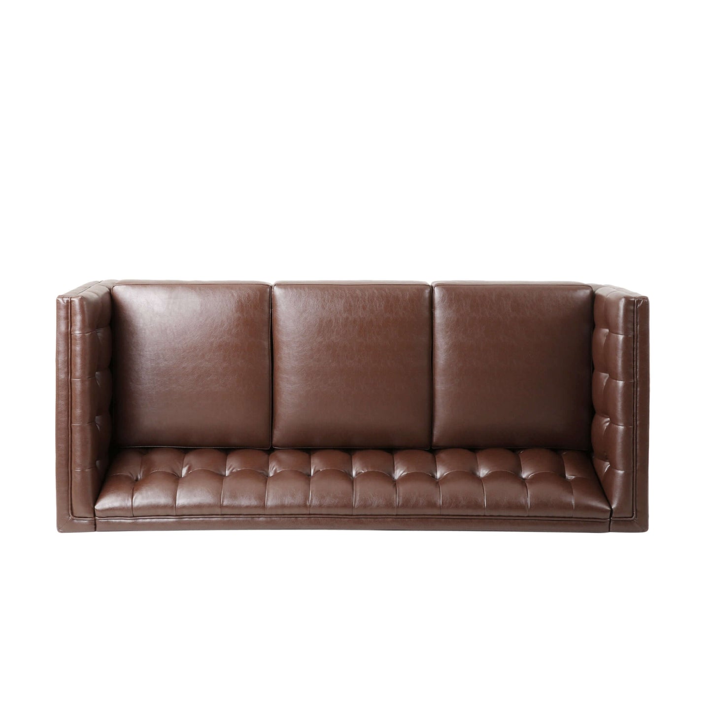 Mirod MCM Tufted Faux Leather 3 Seat Sofa 76"