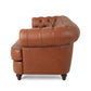 Chesterfield Tufted Rolled Armed Cognac Faux Leather Vinyl 2 Seat Sofa (95")