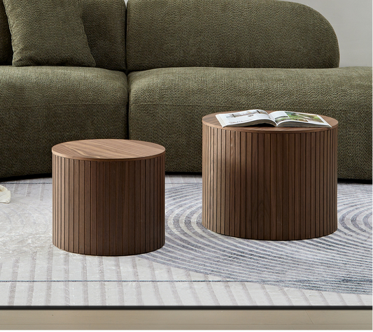 Handcrafted MDF Round Accent Table Set w/ Storage (2 Colors)