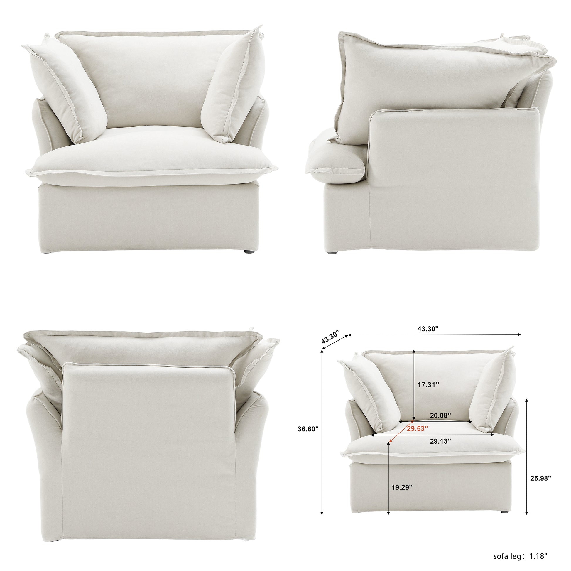 Modular Cloud Comfort Sectional Sofa in Beige or White - Sections Sold Individually - Revel Sofa 