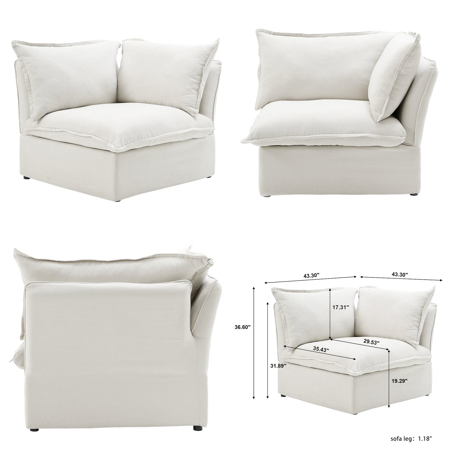 Modular Cloud Comfort Sectional Sofa in Beige or White - Sections Sold Individually - Revel Sofa 