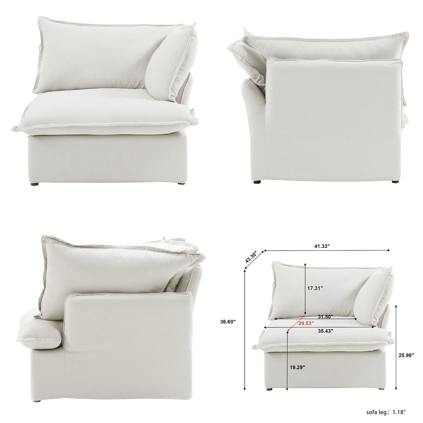 Modular Cloud Comfort Sectional Sofa in Beige or White - Sections Sold Individually - Revel Sofa 