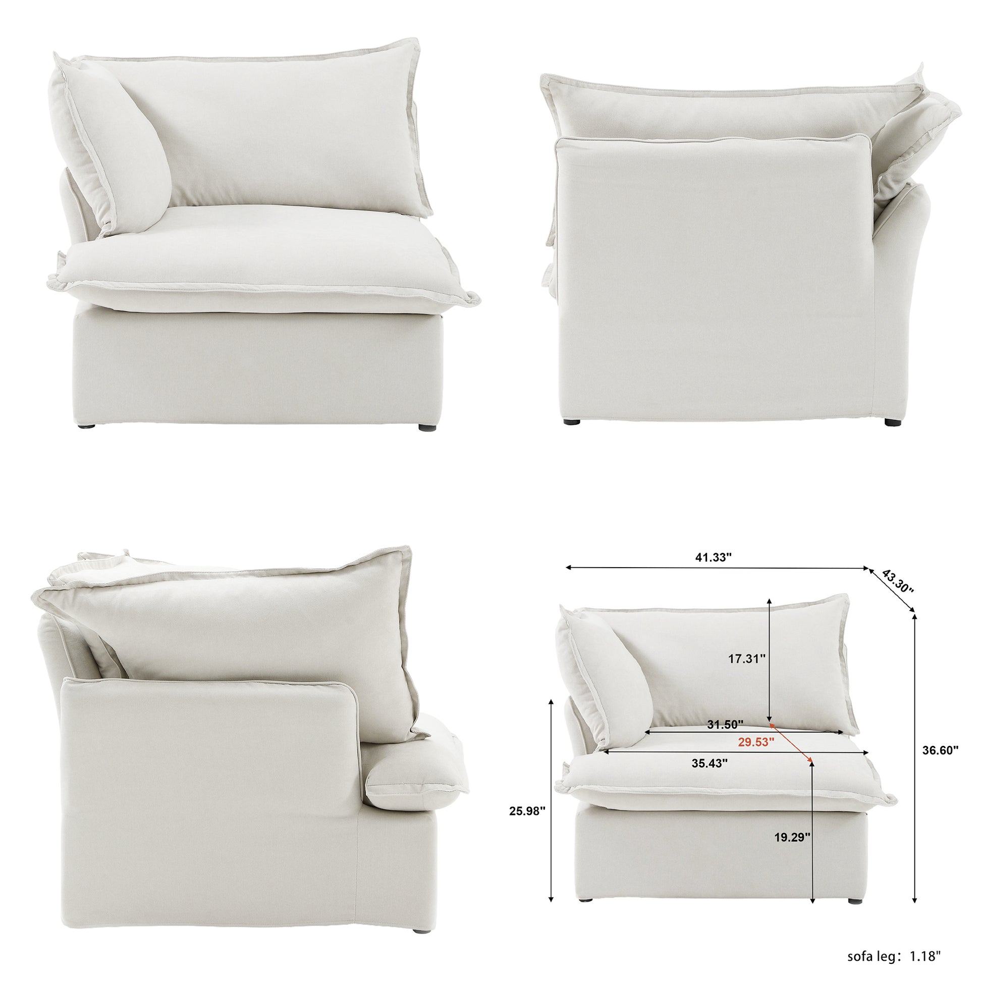 Modular Cloud Comfort Sectional Sofa in Beige or White - Sections Sold Individually - Revel Sofa 