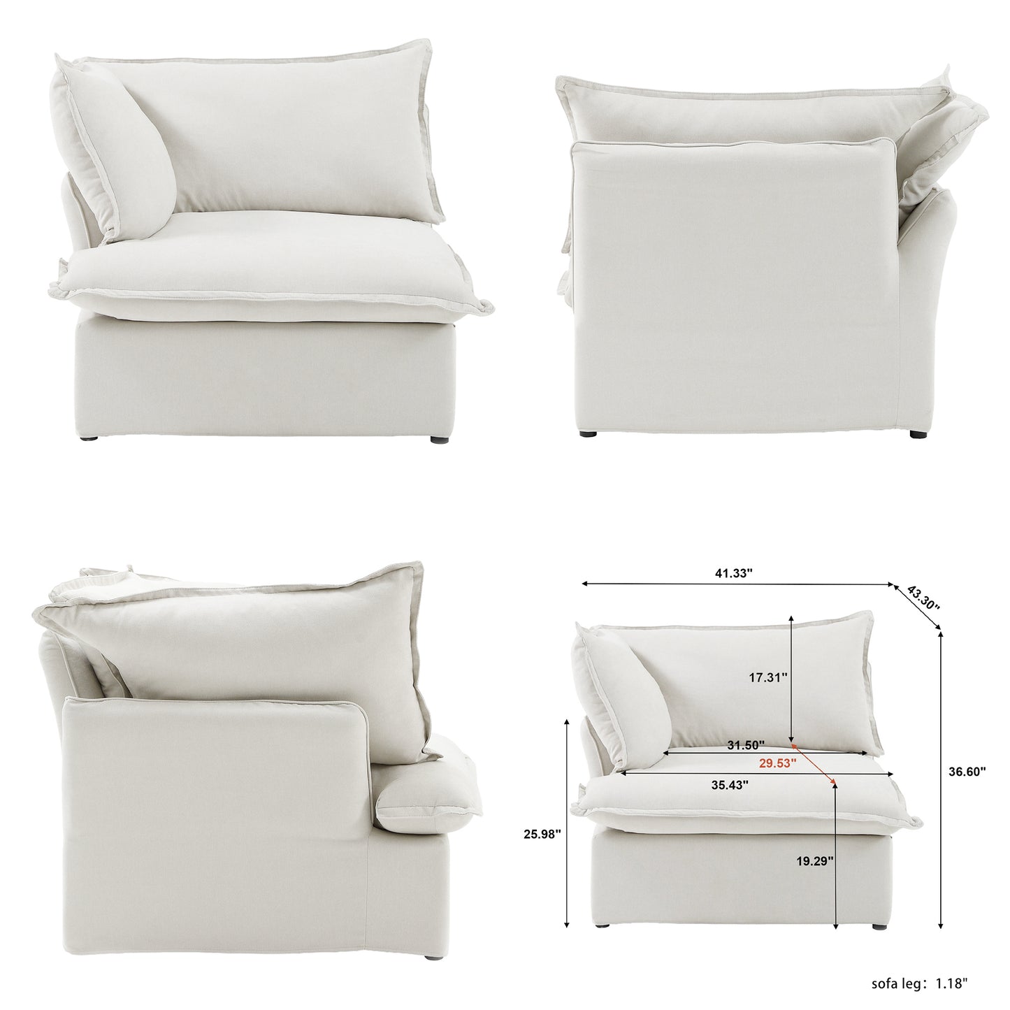 Modular Cloud Comfort Sectional Sofa in Beige or White - Sections Sold Individually - Revel Sofa 