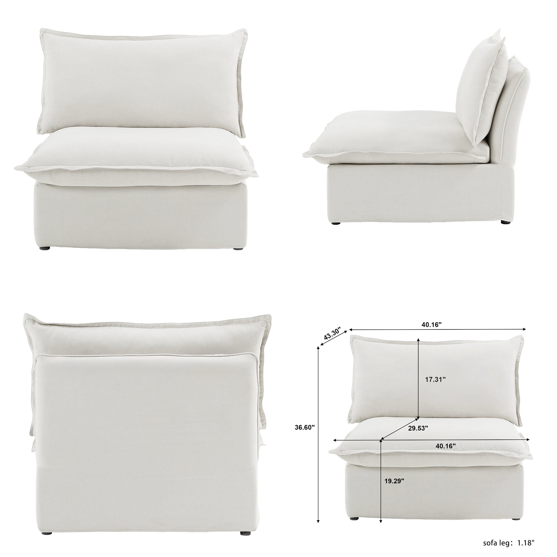 Modular Cloud Comfort Sectional Sofa in Beige or White - Sections Sold Individually - Revel Sofa 