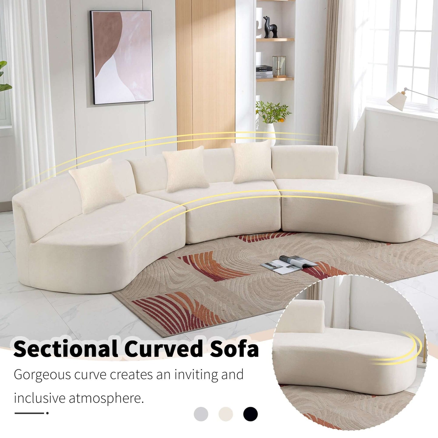 Modular Curved Sectional Sofa Chenille Fabric 136.6" (3 Colors)