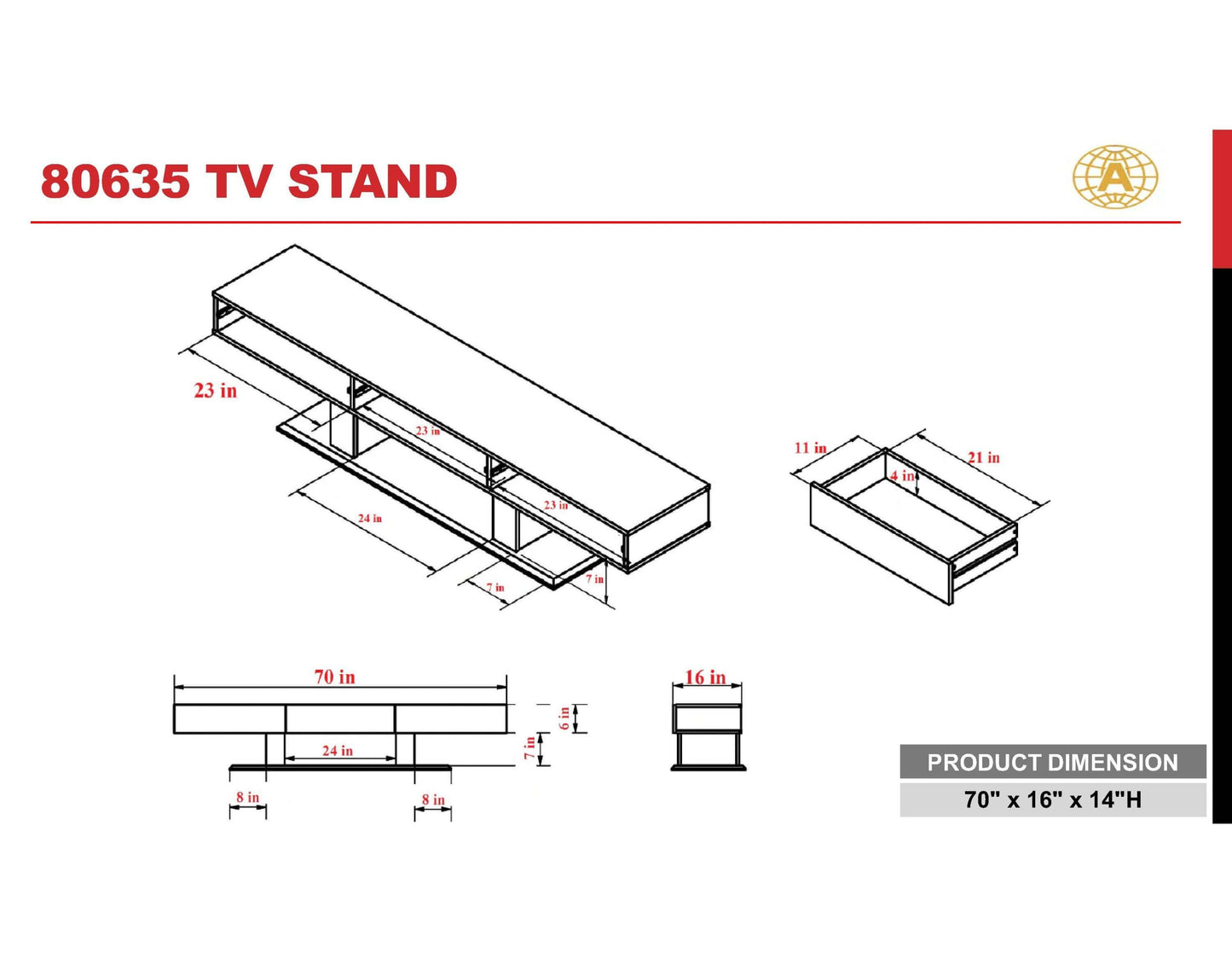 Follian Contemporary Wood TV Stand in Black (70")