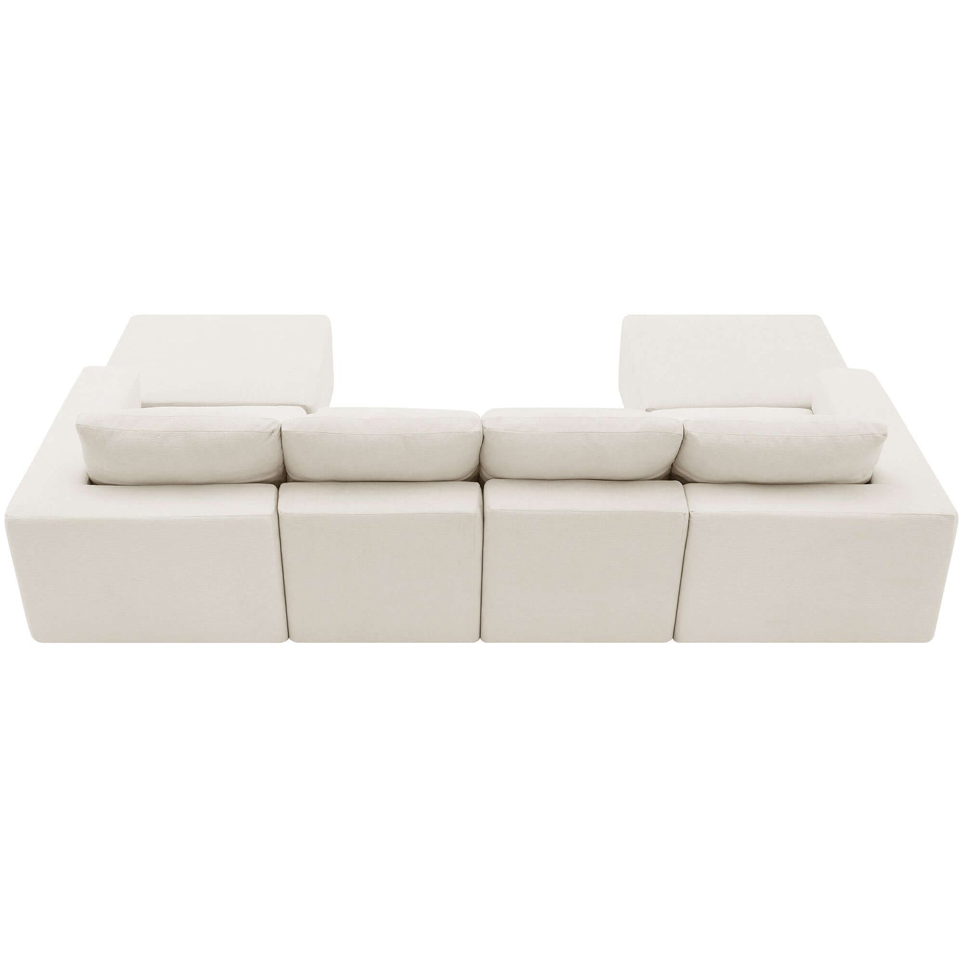 Modular U Shape Dual Chaise Chenille Fabric Sectional Sofa 110" in cream color rear view, showing adjustable pieces for versatile seating arrangements.