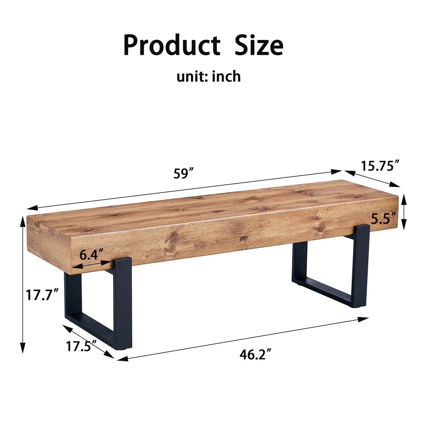 Modern Wood MDF Block Metal Base Bench 59"