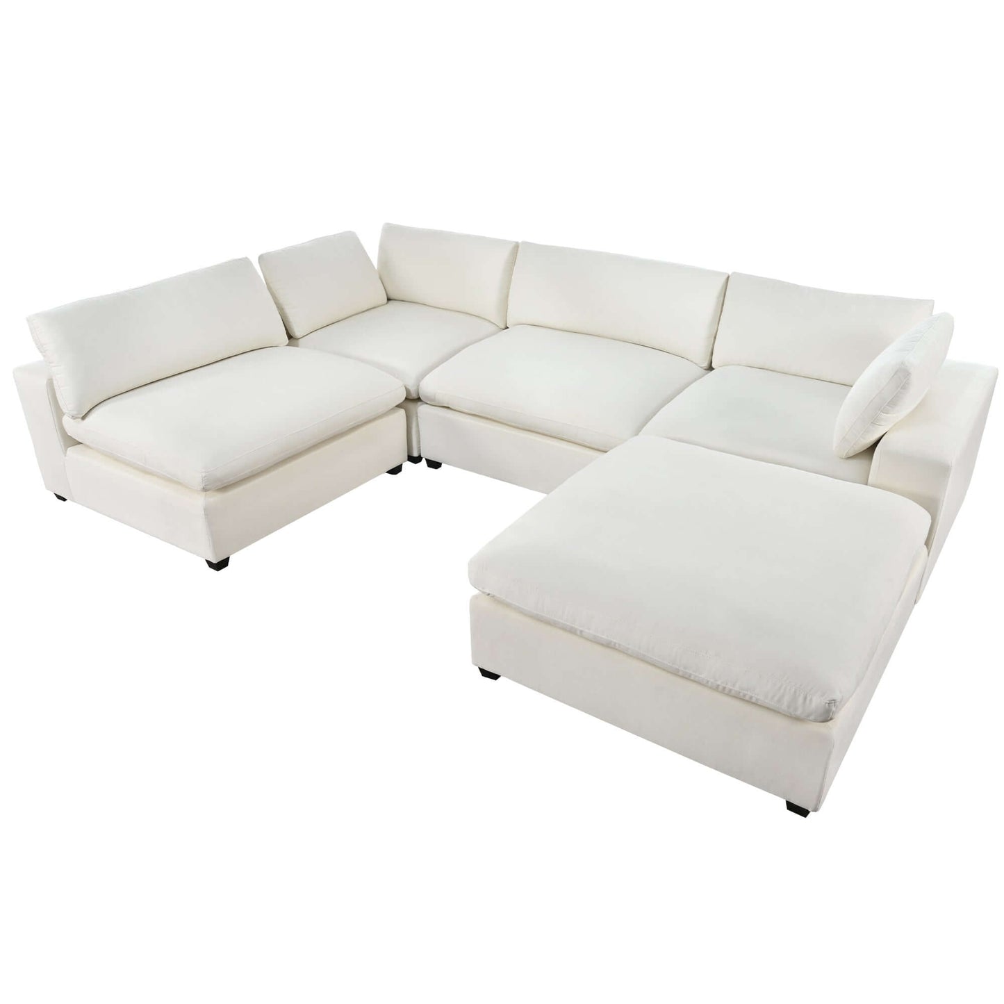 Modular 5 Seat Sectional Cloud Sofa with Ottoman in Beige or Gray (176")