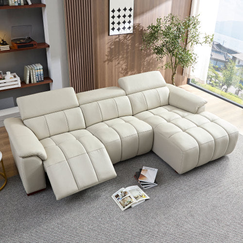 Modern Leather Chaise Sectional Sofa w/ Adjustable Foot & Headrest 113" (2 Colors)