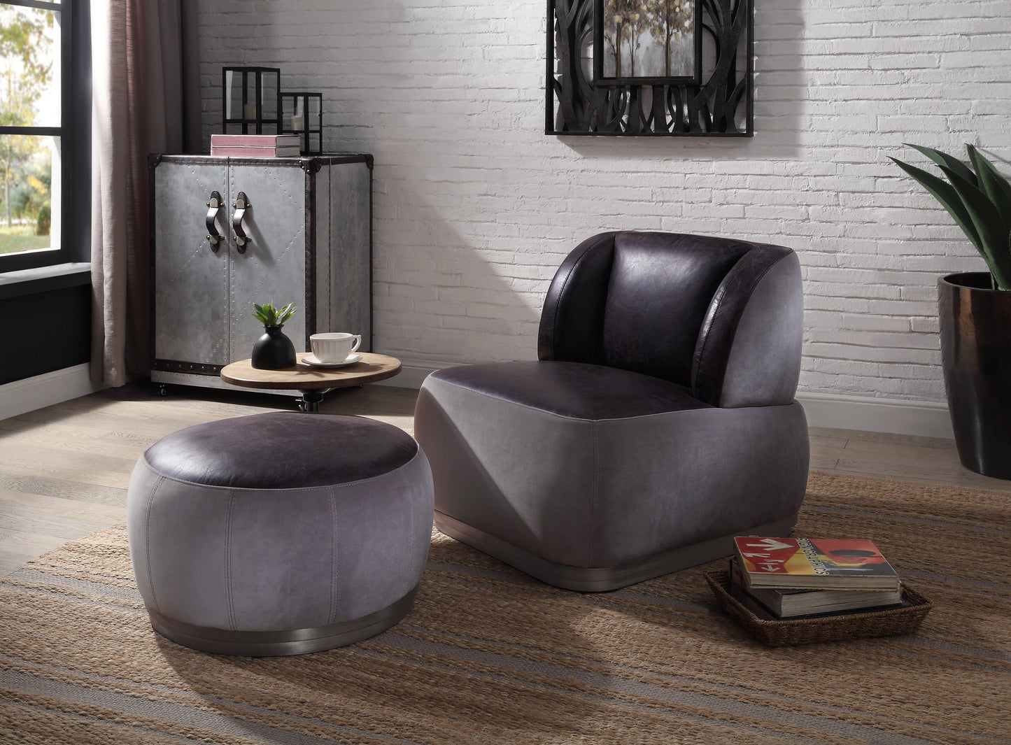 Decapree Accent Lounge Chair Top Grain Leather Gray Velvet