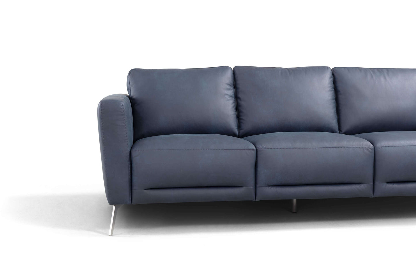 Astonic Contemporary Italian Leather 3 Seat Sofa, Blue 85" - Revel Sofa 