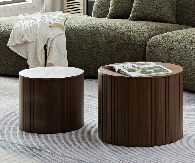 Handcrafted MDF Round Accent Table Set w/ Storage (2 Colors)