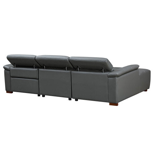 Modern Leather Chaise Sectional Sofa w/ Adjustable Foot & Headrest 113" (2 Colors)