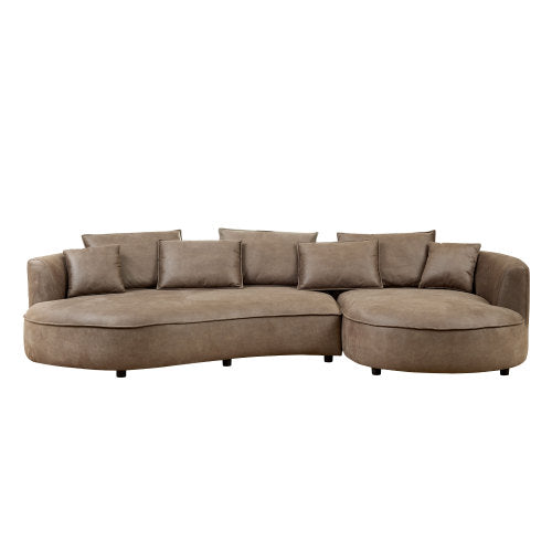 Modern Curved Faux Leather Chaise Sofa Sectional 128" (3 Colors)