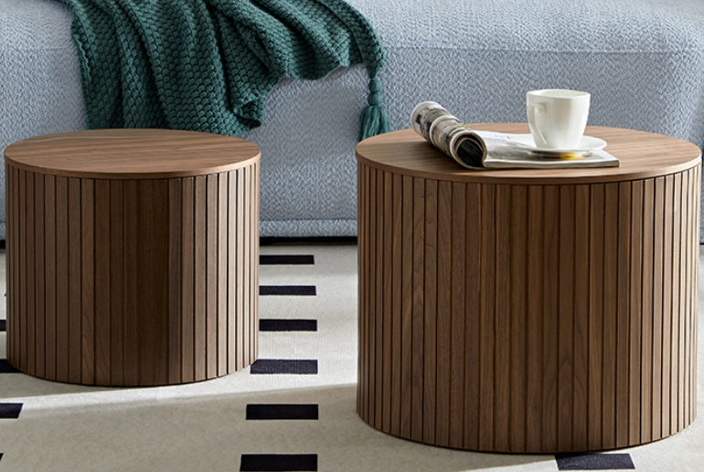 Handcrafted MDF Round Accent Table Set w/ Storage (2 Colors)