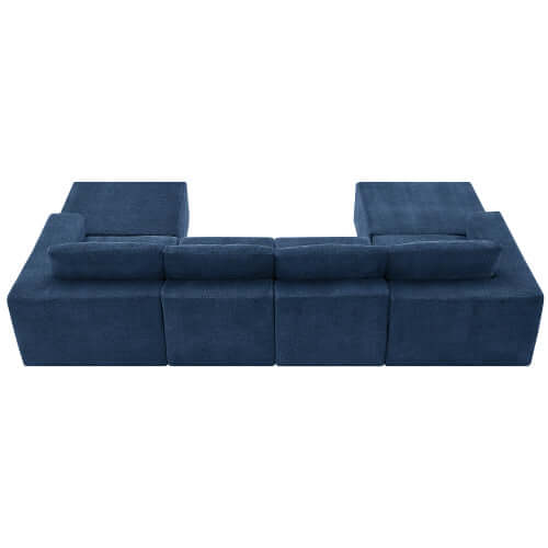 Modular U Shape Chenille Fabric Sectional Sofa with Dual Chaise in Blue, 110" - Rear View