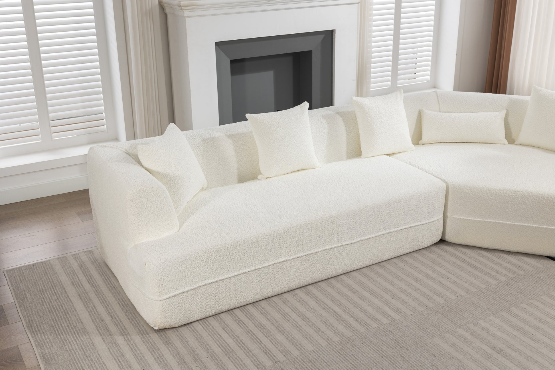 Modular Sectional Modern Minimalist Boucle Sofa, White or Beige 125" - Revel Sofa 