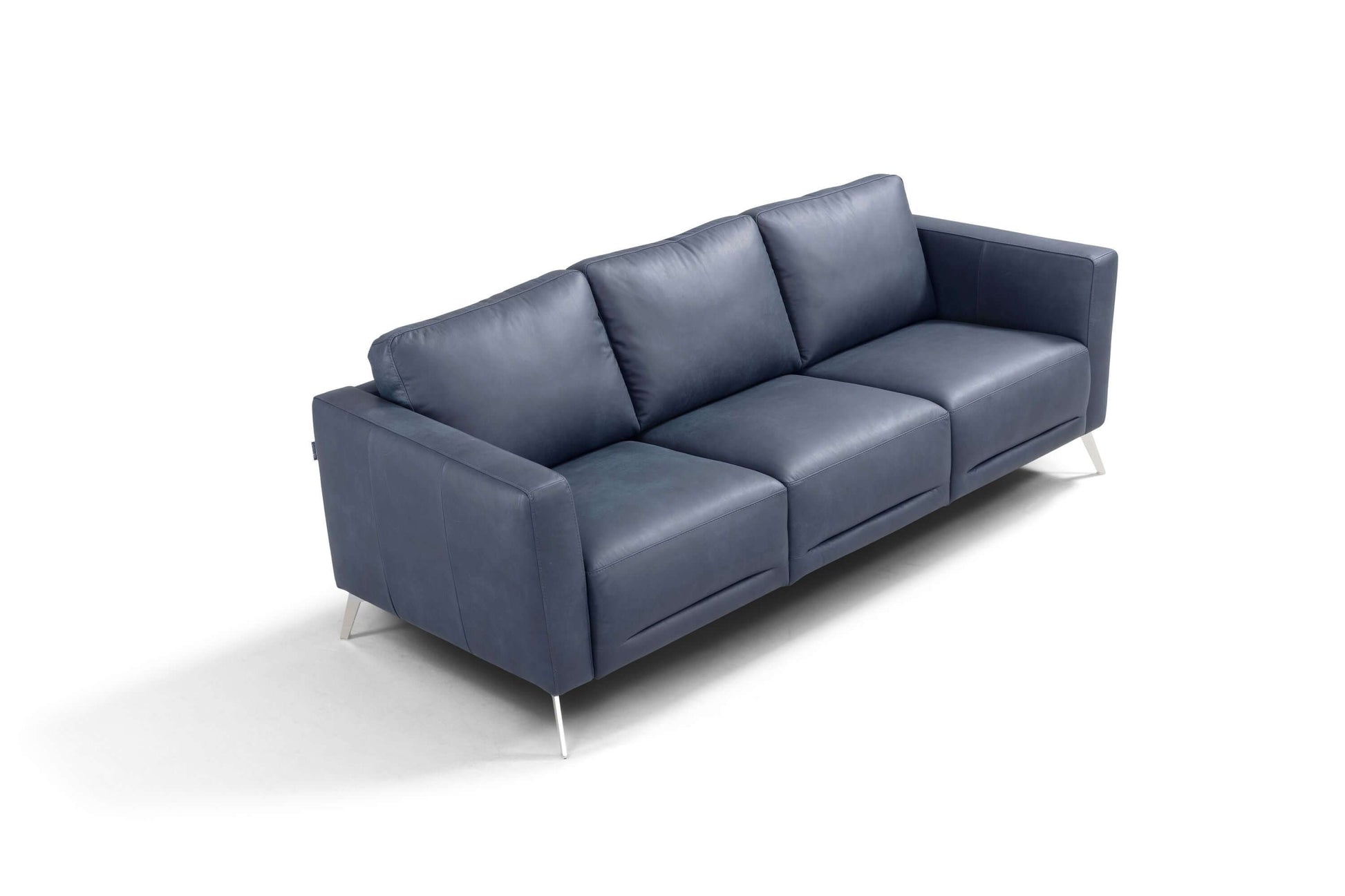 Astonic Contemporary Italian Leather 3 Seat Sofa, Blue 85" - Revel Sofa 