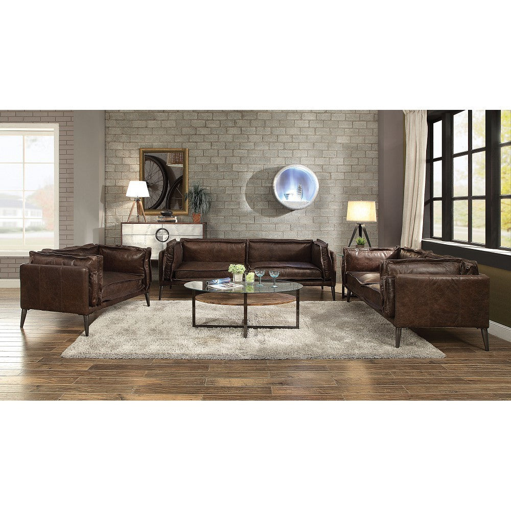 Porchester Chocolate Top Grain Leather Loveseat Sofa 71"