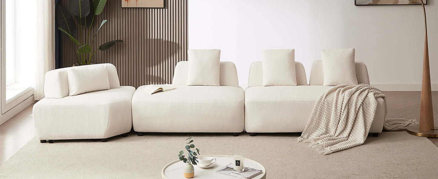 Modern Modular 3-piece Sectional Boucle Sofa in Beige or Gray